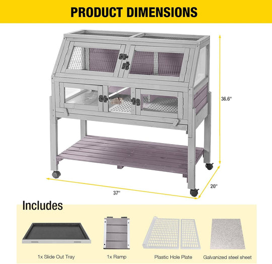 MEDEHOO Large Guinea Pig Cage with 4 Support Feet &amp; Wheels, Anti-Chew Small Animal Cage for Hamsters, Rats, Chinchillas, Includes Deep Leakproof Tray AIR62-H-WM