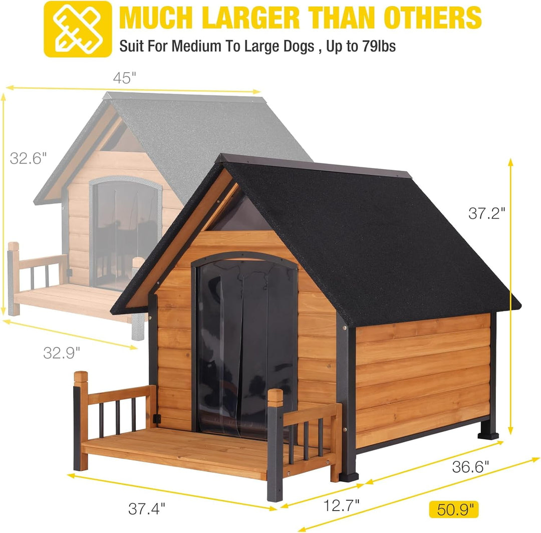 MEDEHOO Heated Dog House Outdoor 50.9" Large Dog Kennel with Metal Frame Insulated Indoor Dog Cage for Small Medium Large Dogs with Heater and Insulated Liner