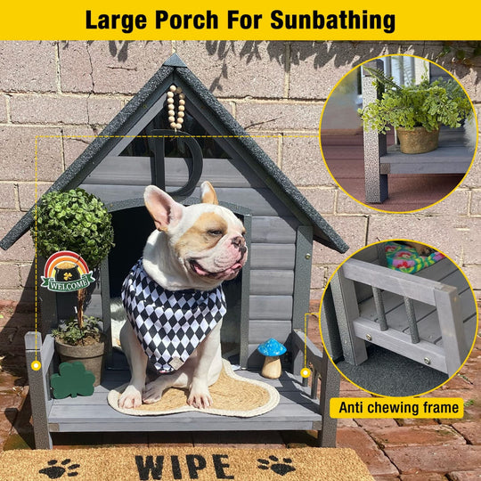 MEDEHOO Outdoor Dog House, Puppy Shelter, Anti-Bite Design for Medium Dogs with Porch
