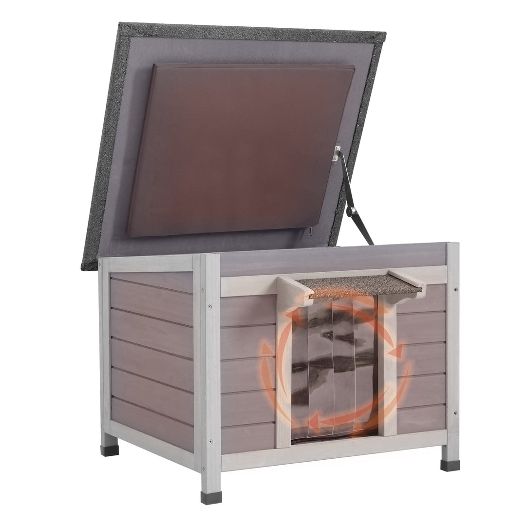 MEDEHOO Insulated Outdoor Cat House, Weatherproof Feral Cat Shelter for Winter with 6-Side Thermal Liner, Elevated Wooden Kitty Kennel for Backyard, Light Brown AIR12-WB-IN-GE-WM2