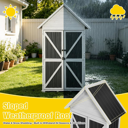 67.1" Outdoor Storage Cabinet Waterproof with Lockable Double Doors, Garden Storage Cabinet with Adjustable Shelves, Tool Organizer for Outside, White