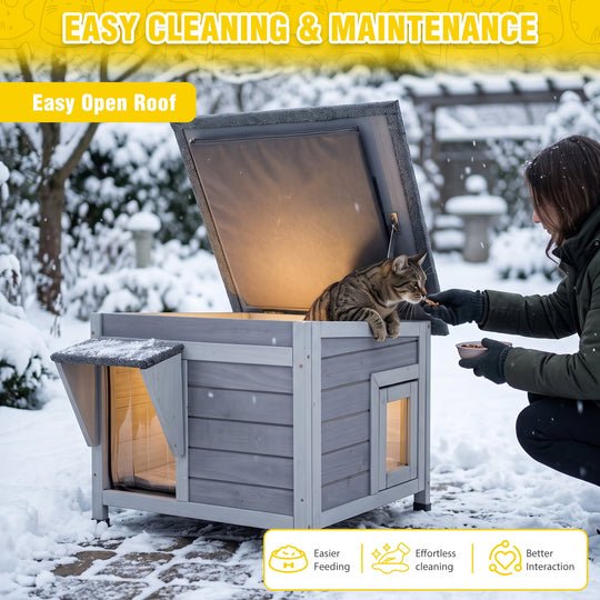 MEDEHOO Heated Outdoor Insulated Dog House with Heating Pad and 6-Sided Insulation for Small Dogs and Feral Cats, Keeps Pets Cozy in Winter