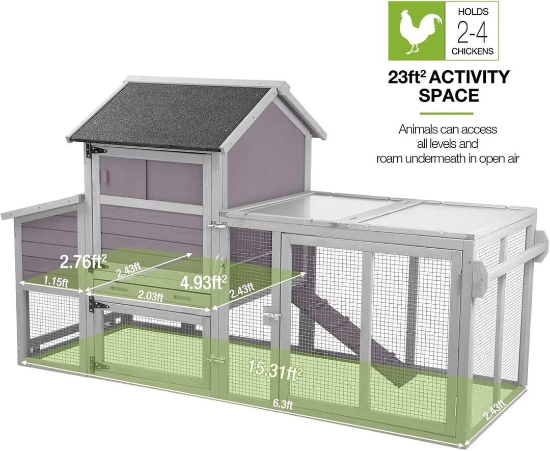 MEDEHOO Chicken Coop 78" Mobile Hen House on Wheeks Outdoor Poultry Cage with Run Duck Coop Waterproof Roof,Large AIR27-JO