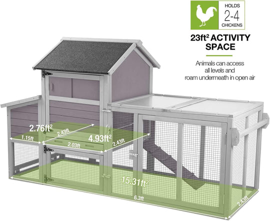 MEDEHOO Chicken Coop 78" Mobile Hen House on Wheeks Outdoor Poultry Cage with Run Duck Coop Waterproof Roof,Large AIR27-JO