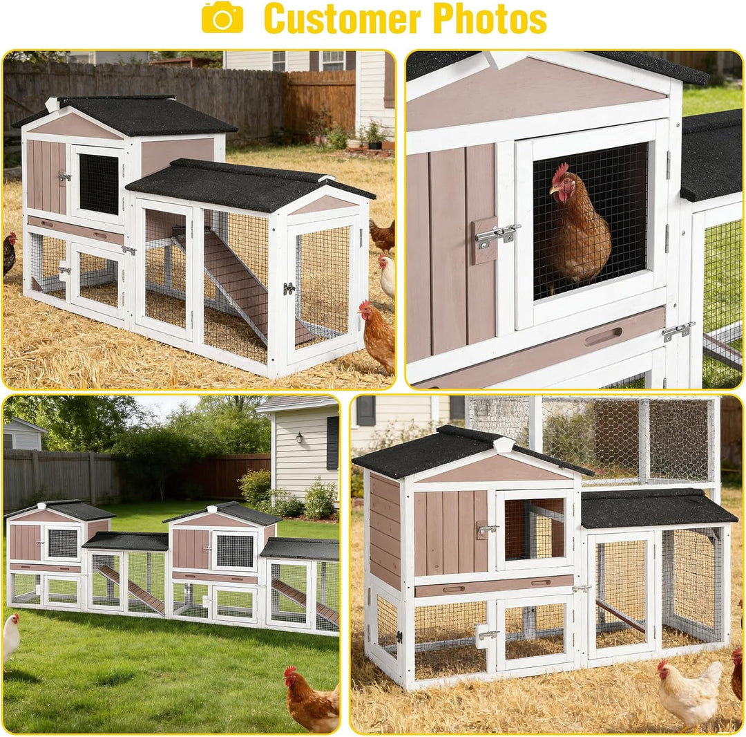MEDEHOO Chicken Coop for 2 Chickens, Outdoor Wooden Rabbit Hutch Hen House Poultry Quail Cage with Weatherproof Asphalt Roof, Leakproof Pull-Out Tray for 2 Rabbits or Small Animals