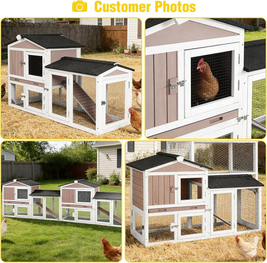 MEDEHOO Chicken Coop for 2 Chickens, Outdoor Wooden Rabbit Hutch Hen House Poultry Quail Cage with Weatherproof Asphalt Roof, Leakproof Pull-Out Tray for 2 Rabbits or Small Animals