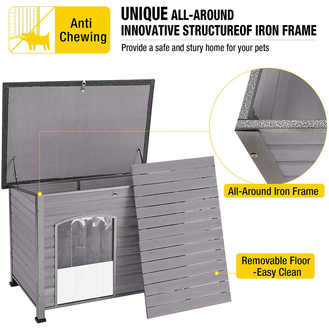 MEDEHOO Wooden Dog House Anti-chewing Kennels for Outdoor &amp; Indoor, Gray, Large AIR75-WM