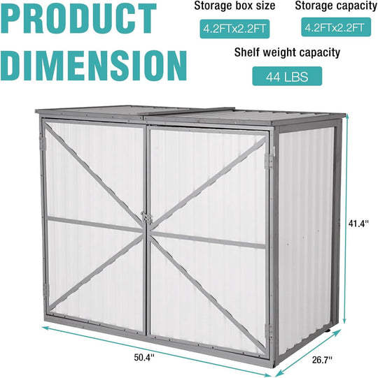 MEDEHOO Outdoor Storage Shed 4.2x2.2FT with Metal Frame &amp; Fir Wood, Weatherproof Resin Garden Shed for Patio Backyard, Horizontal Storage Cabinet with Adjustable Shelves AIR105-ZJ-A11-WM