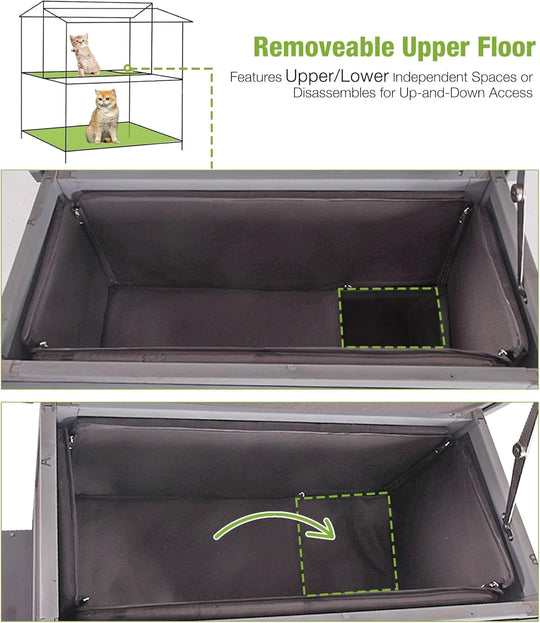 MEDEHOO Insulated Cat House Outdoor for Winter, Wooden Weatherproof Outside Feral Cat Shelter with Liner, Large Balcony, Escape Door, PVC Door Strip, for Outdoor &amp; Indoor