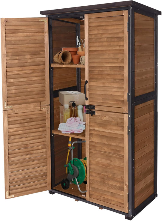MEDEHOO Outdoor Storage Shed with Floor - Strong Metal Frame, Adjustable Shelves, Ventilated Blinds - Ideal for Garden Tools Cabinets Waterproof - Best in Sheds & Outdoor Storage