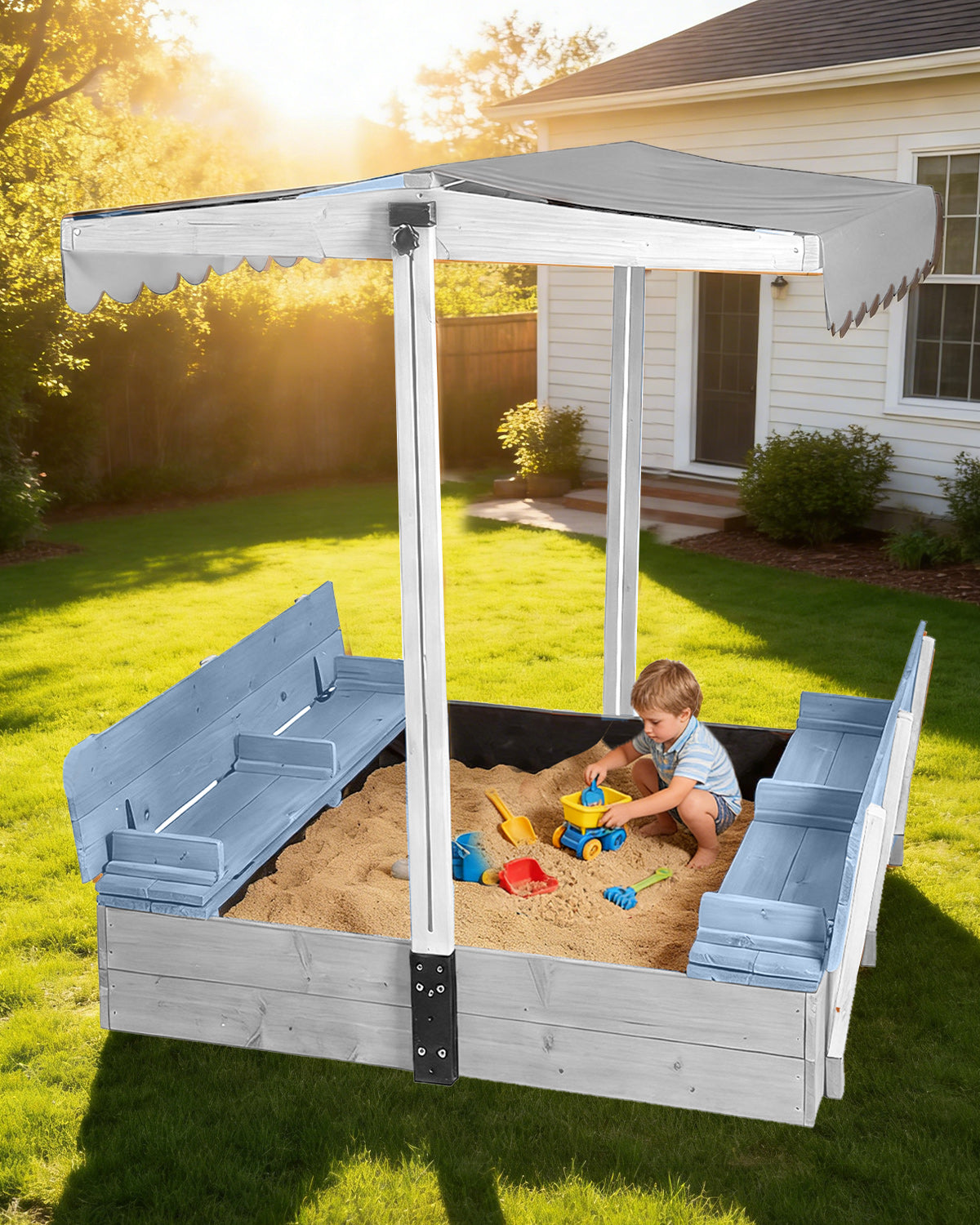 Aivituvin Children's Sandbox With Cover and Canopy