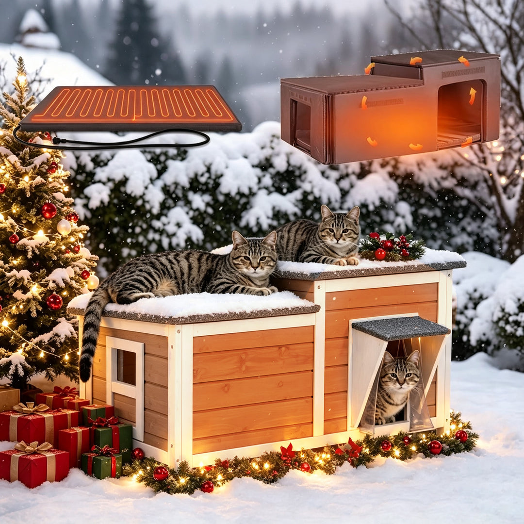 MEDEHOO AIR93-IN-HP Heated Cat House for Outdoor Insulated Cat House Weatherproof Feral Cat Shelter with Heater and Insulated Liner