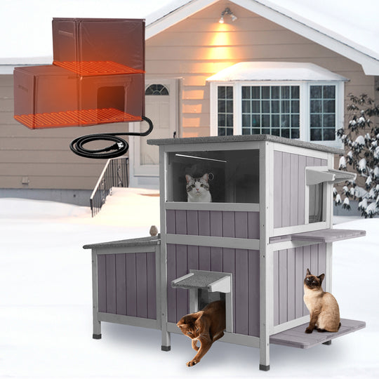 MEDEHOO AIR7033-IN-HP Outdoor Heated Cat House for Winter, Insulated Cat House with Heating Pad for Outdoor Indoor, Weatherproof Cat Shelter for Feral & Stray Cats