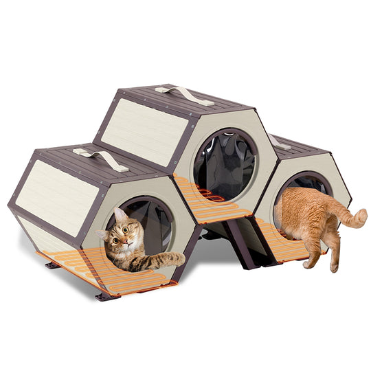 Aivituvin-AIR107 Indoor/Outdoor Heated Cat House with Heated Pad|Durable PP Construction