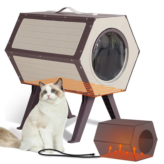 Aivituvin-AIR107 Indoor/Outdoor Heated Cat House with Heated Pad|Durable PP Construction