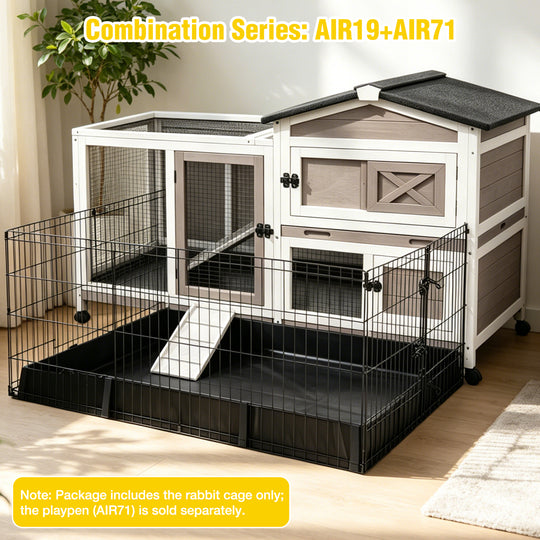 MEDEHOO Wood Rabbit Hutch Bunny Cage with Wheels Small Pet House for Guinea Pig Indoor & Outdoor