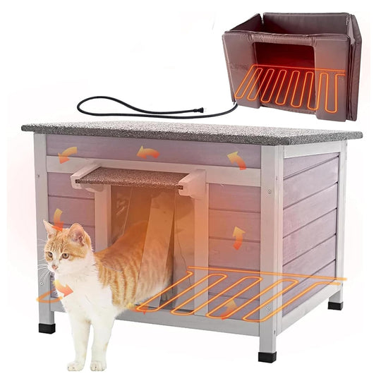 Aivituvin-AIR12-IN-HP Outdoor Heated Wooden Cat House with Heating Pad | Insulation Liner
