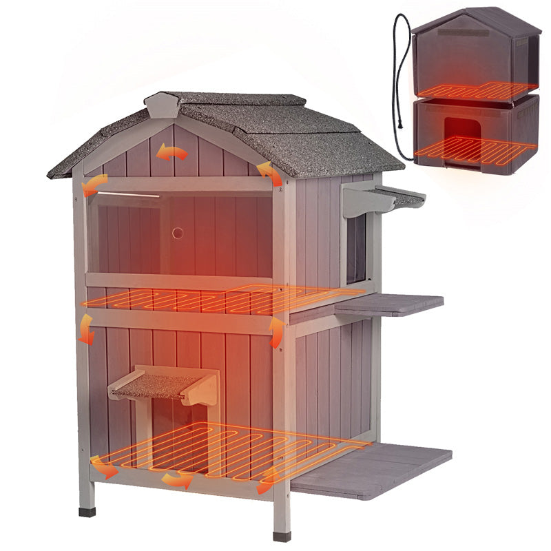 Aivituvin-AIR94-IN-HP 2-Story Heated Cat House with Liner | Weatherproof Cat Shelter