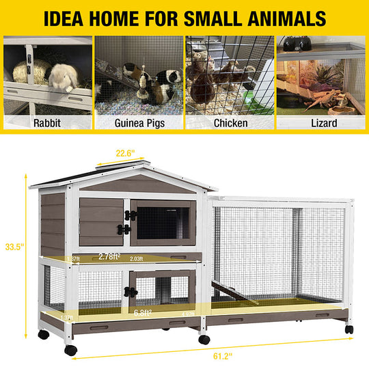 Aivituvin Indoor & Outdoor Rabbit Hutch AIR19 with Wheels, 9.6 ft²