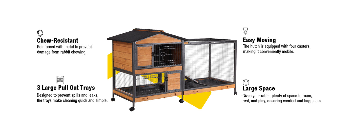 Door Frame Rabbits Aivituvin Metal Frame Rabbit Hutch with 3 Leakproof Trays, 6 Doors & Wheels
