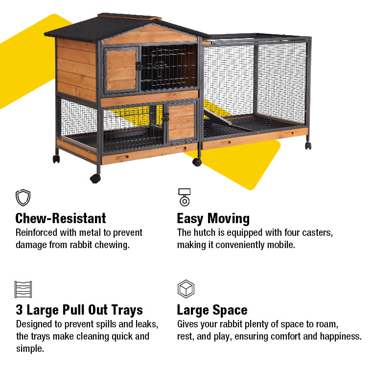 Door Frame Rabbits Aivituvin Metal Frame Rabbit Hutch with 3 Leakproof Trays, 6 Doors & Wheels