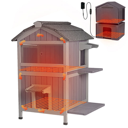 Aivituvin-AIR94-IN-HP 2-Story Heated Cat House with Liner | Weatherproof Cat Shelter