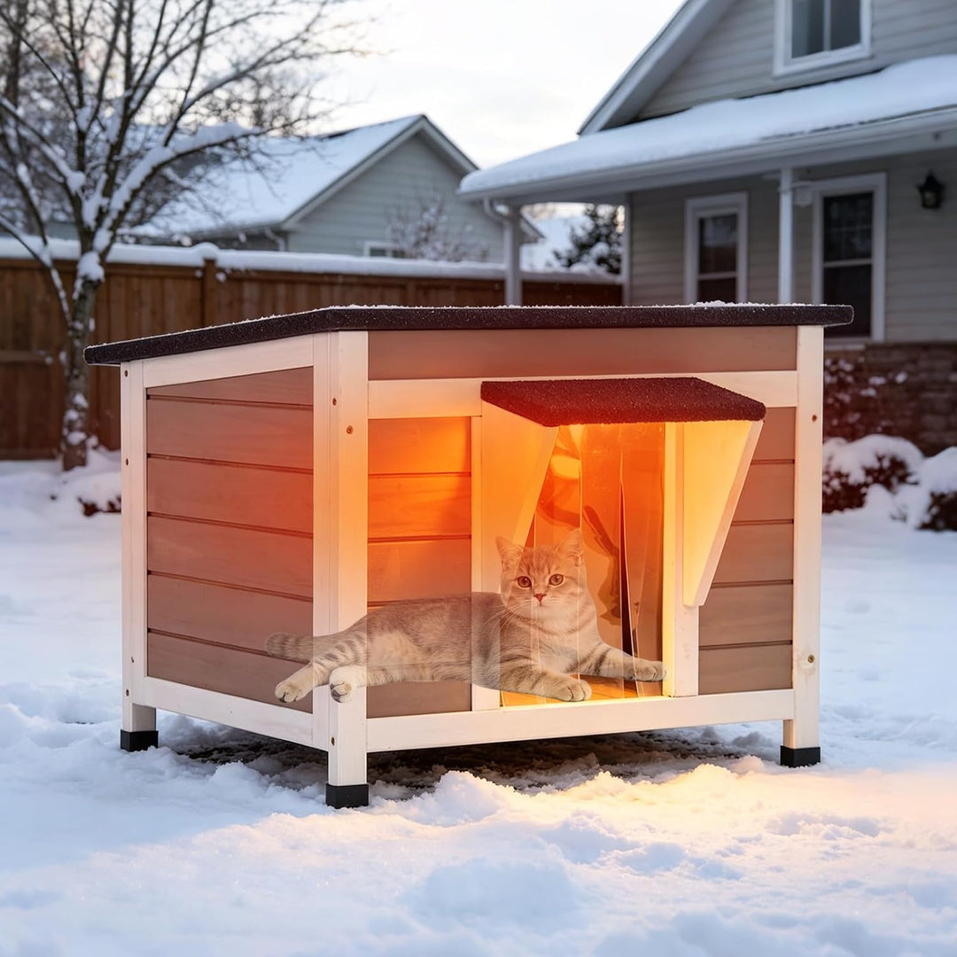 MEDEHOO Insulated Outdoor Cat House for Winter Feral Cat, Weatherproof Wood Shelter for Cats Bunnies Other Small Animals