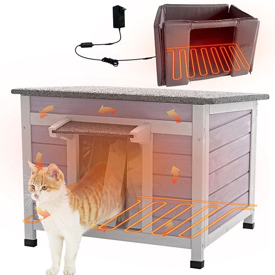 Aivituvin-AIR12-IN-HP Outdoor Heated Wooden Cat House with Heating Pad | Insulation Liner