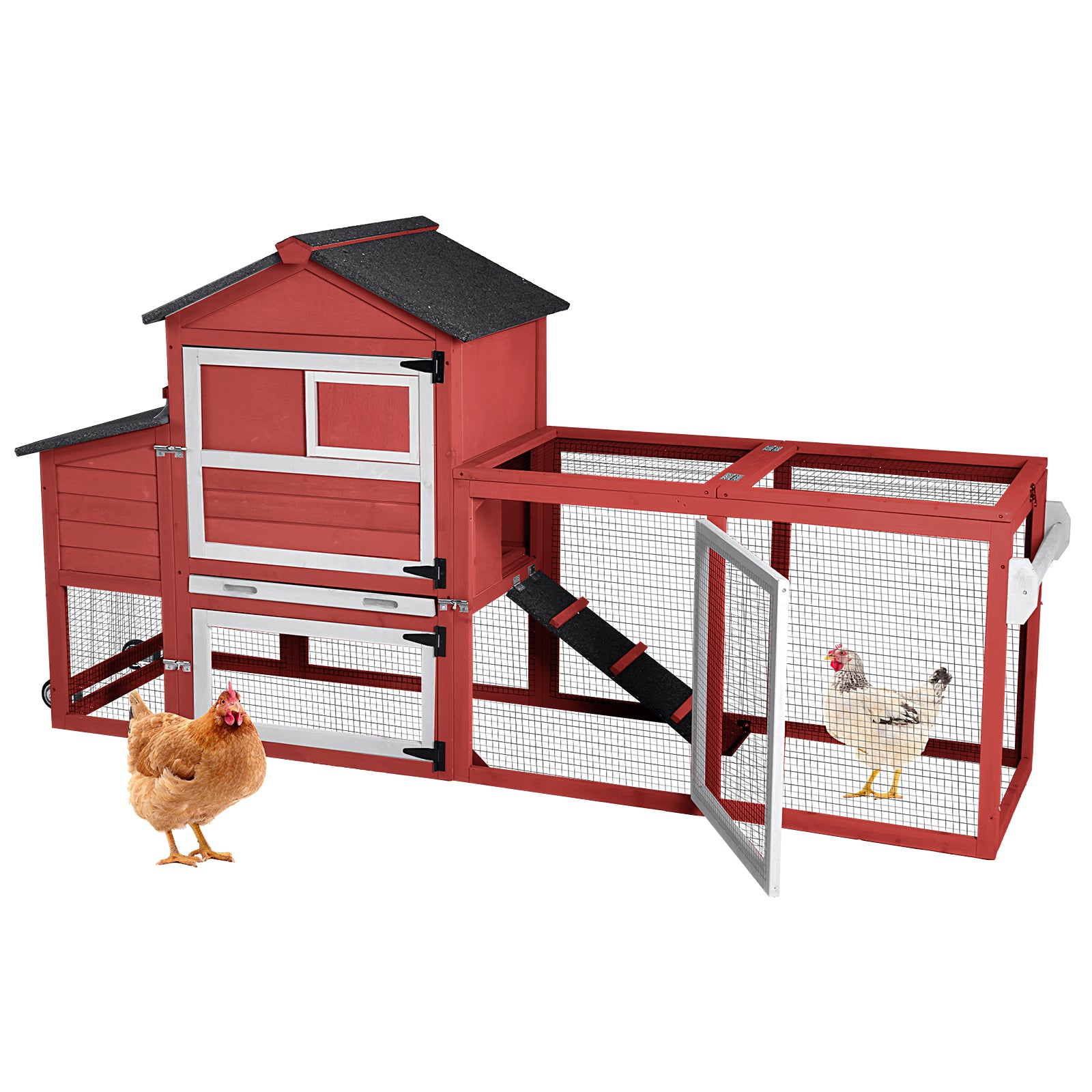 Suumerpety Mobile Chicken Coop with Wheels, Wood Hen House for 2-3