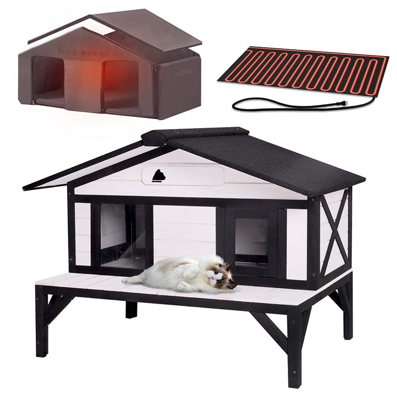 Aivituvin-AIR92-M-IN-HP Wooden Heated Cat House with Insulation | Heating Pad