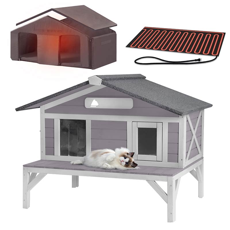 Aivituvin-AIR92-M-IN-HP Wooden Heated Cat House with Insulation | Heating Pad