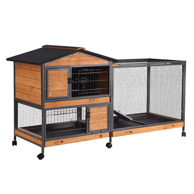 Aivituvin Metal Frame Rabbit Hutch with 3 Leakproof Trays, 6 Doors & Wheels