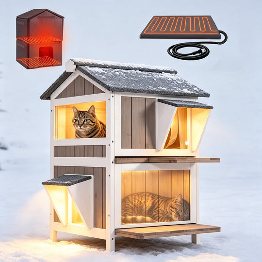 MEDEHOO-AIR94-IN-HP 2-Story Heated Cat House with Liner | Weatherproof Cat Shelter