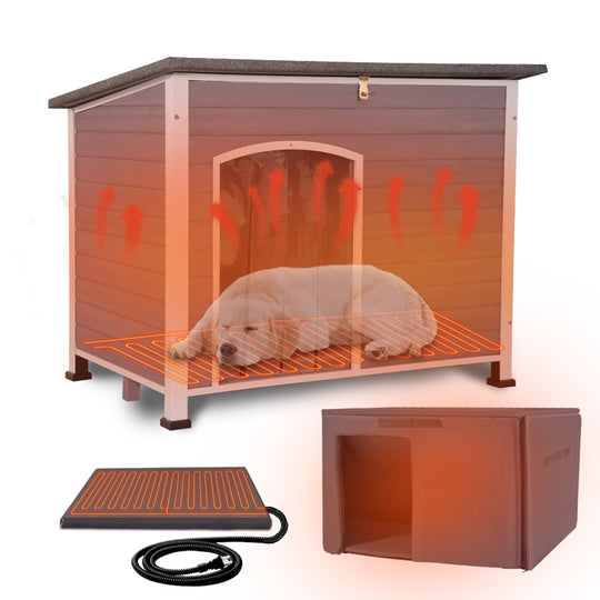Aivituvin-AIR43-M-HP Heated Large Wooden Dog House| Metal Frame
