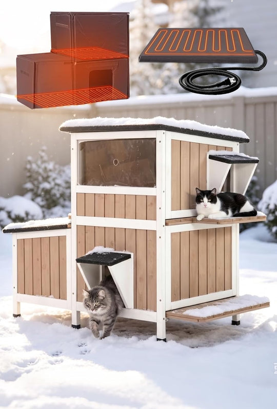 MEDEHOO AIR7033-IN-HP Outdoor Heated Cat House for Winter, Insulated Cat House with Heating Pad for Outdoor Indoor, Weatherproof Cat Shelter for Feral & Stray Cats