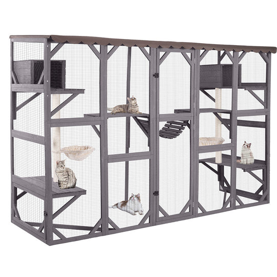 Aivituvin-AIR7017 104.33"L Large Wooden Outdoor Cat Enclosure | Open-Back Design| Window Connection