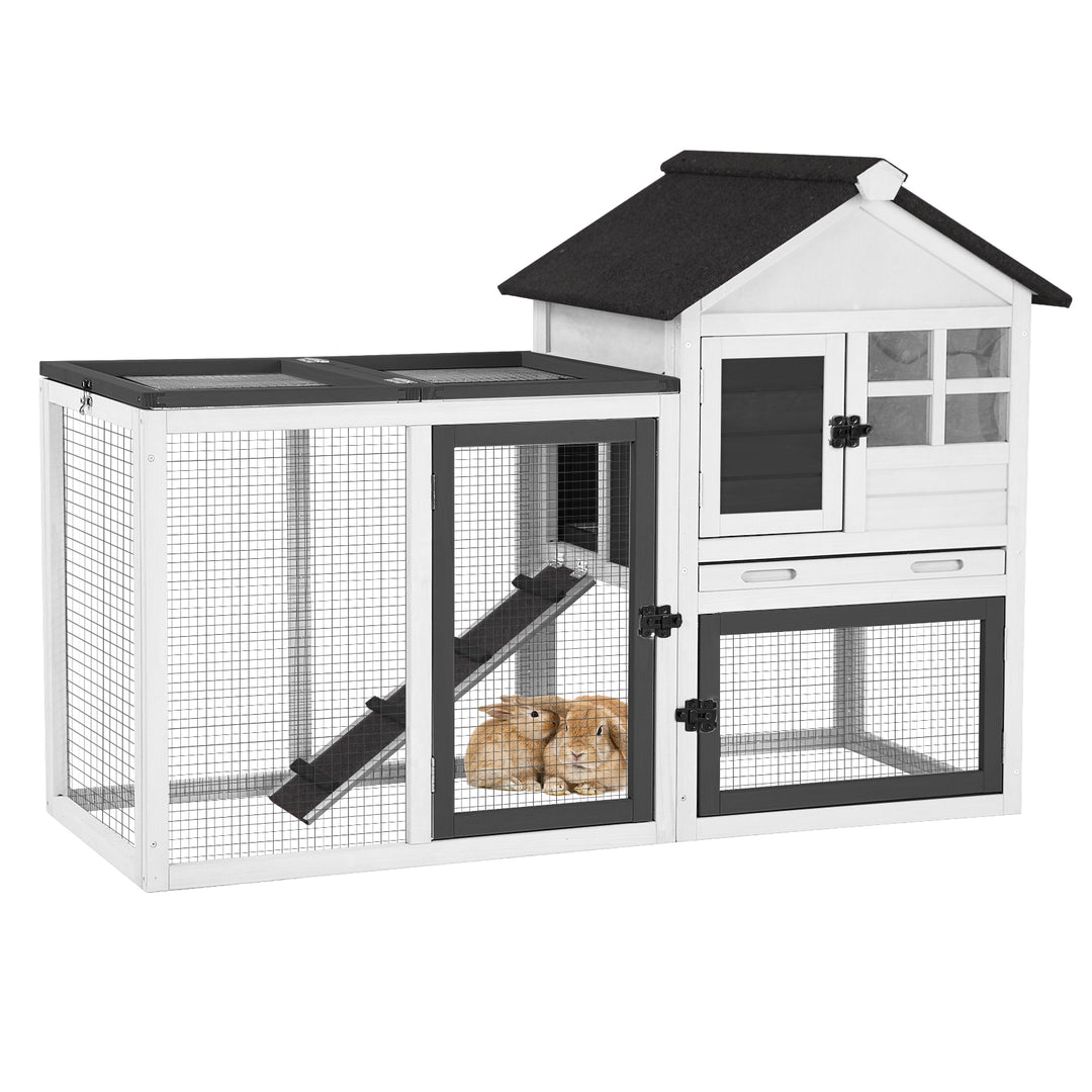 MEDEHOO Wood Rabbit Hutch Outdoor Chicken Coop Hen House with No Leak Tray