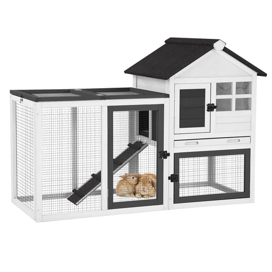 MEDEHOO Wood Rabbit Hutch Outdoor Chicken Coop Hen House with No Leak Tray