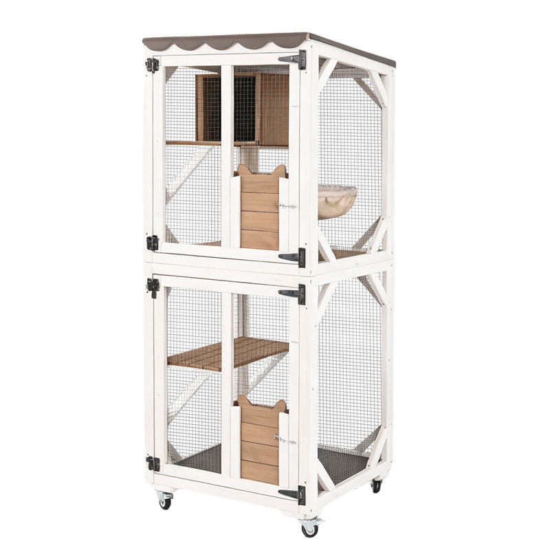 Aivituvin Medium Cat Catio AIR22-M, Outdoor Cat House with Wheels, Connects to Window & Cat Door