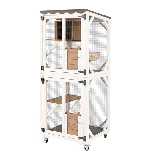 Aivituvin Medium Cat Catio AIR22-M, Outdoor Cat House with Wheels, Connects to Window & Cat Door