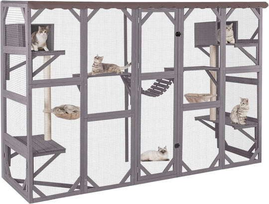 MEDEHOO Catio Outdoor Cat Enclosure Window Large Cat Patio 3 Tiers with 6 Platforms and 2 Scratching Posts for Cats House 104" L