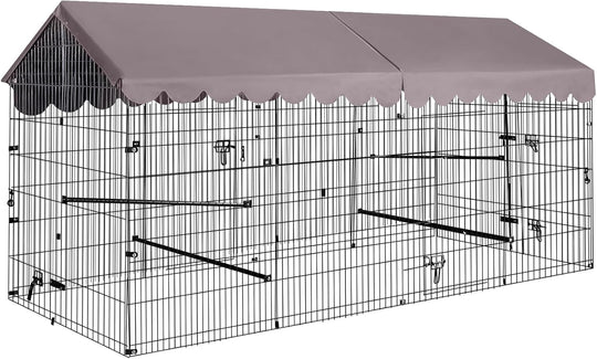 MEDEHOO Chicken Coop Super Large Metal Chicken Run with Waterproof Cover Portable Poultry Cage Exercise Pen for 6-8 Chickens Ducks 88"