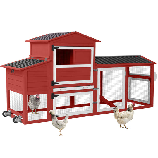 Suumerpety Large Chicken Coop on Wheels, Wooden Hen House with Nest Box and Weatherproof Roof