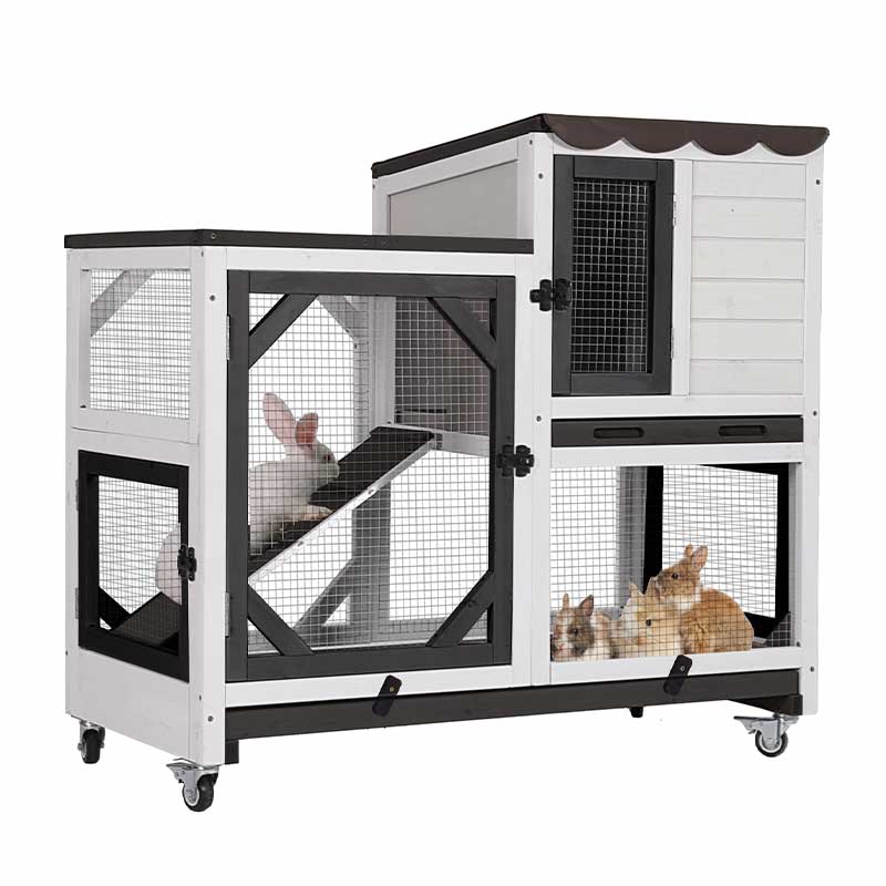 Aivituvin-AIR7013 Premium 2-Story Wooden Rabbit Hutch with Casters | Pull-Out Tray