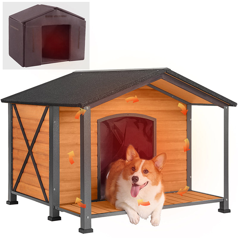 Aivituvin Insulated Dog House AIR88-IN/89-IN, 40.5"L/41.6"L, Waterproof Design, Warm Liner Inside, Metal Frame
