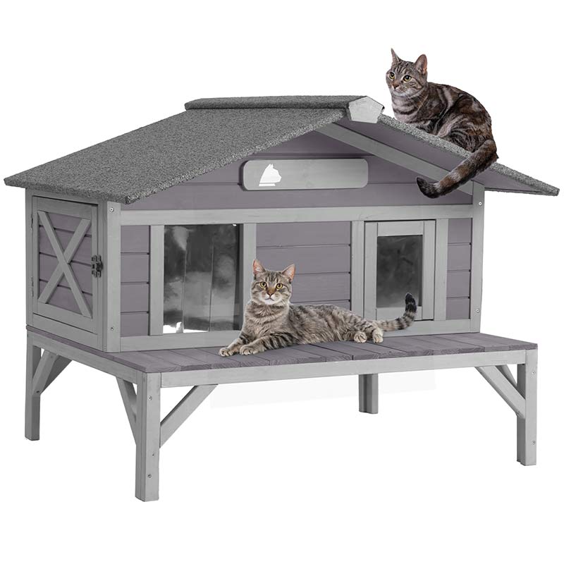 Aivituvin Wooden Cat House AIR92-M, Weatherproof Cat Shelter for Feral Cats