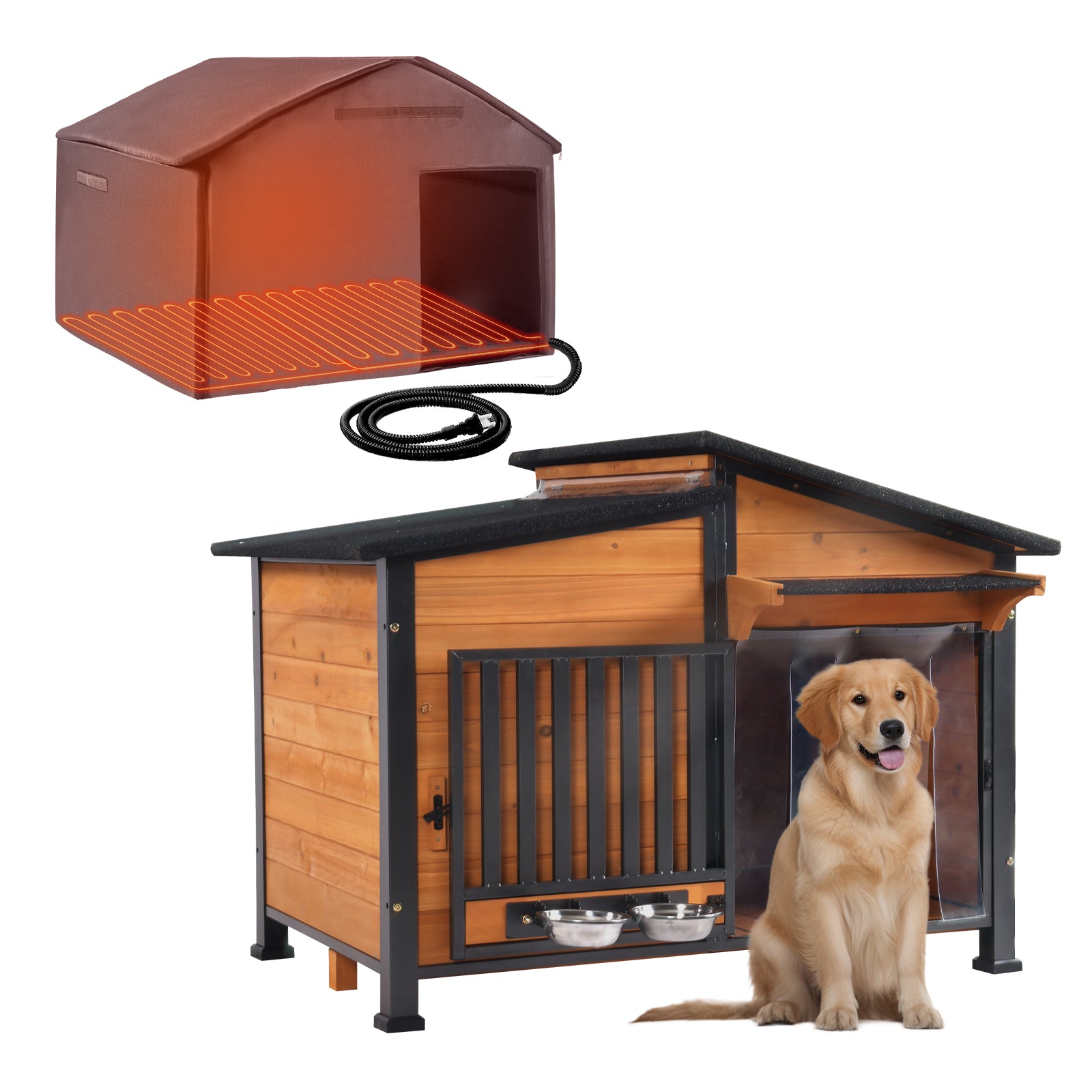 MEDEHOO AIR7021-HP Heated Dog House with Heating Pad & Anti