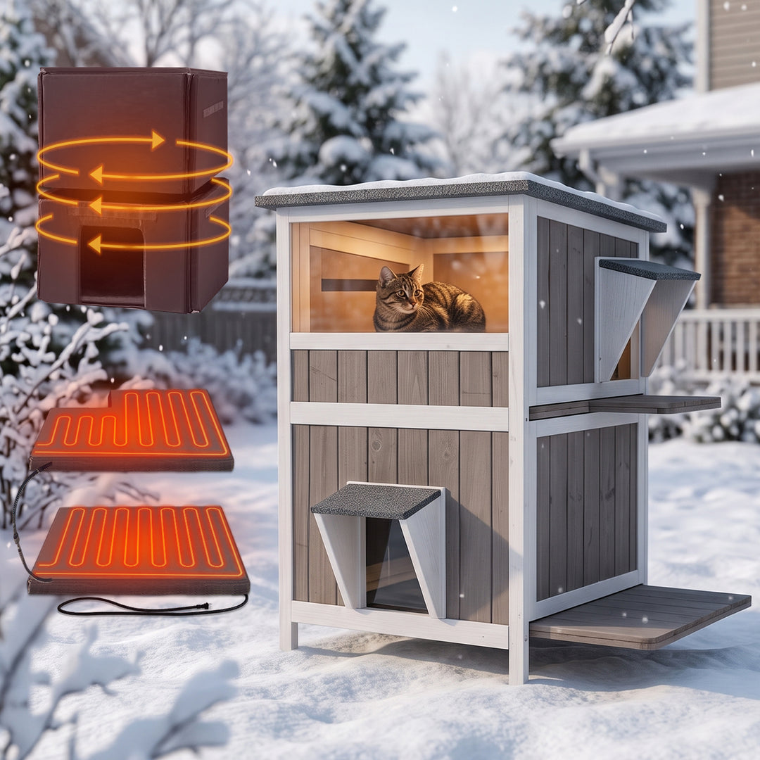 MEDEHOO AIR14-IN-HP Heated Outdoor Cat House for Winter, Insulated Cat House for Outdoor Indoor, Weatherproof Cat Shelter with Warm Liner for Feral & Stray Cats