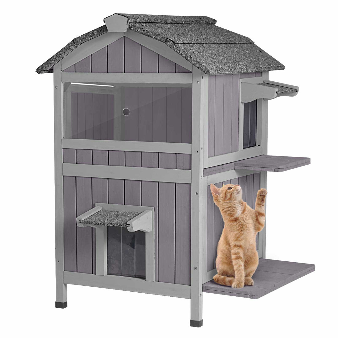 PetsCosset Insulated Cat House Outdoor Wooden Cat House Cat Shelter for  Winter
