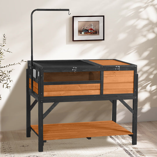 MEDEHOO Tortoise Habitat Turtle Enclosure, Wooden Reptile Cage for Small Animals, Adjustable Light Stand